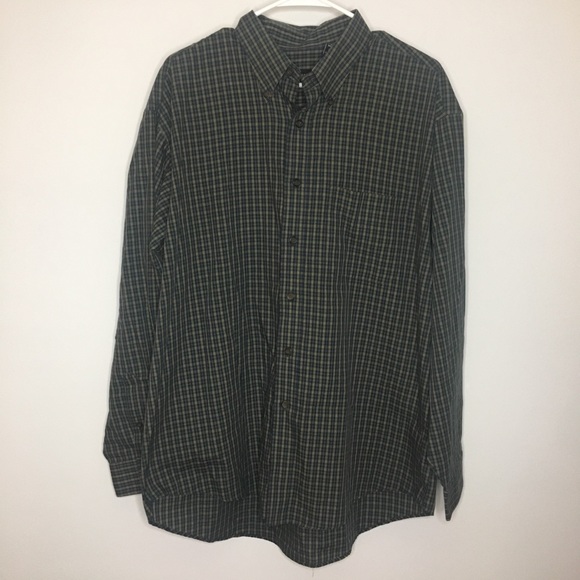 VAN HEUSEN Men’s Green Plaid Long Sleeve Button Down Large - Picture 1 of 6